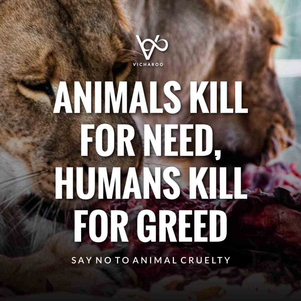 Animals kill for need, humans kill for greed | World Animal Day | International Animal Rights Day Slogans & Quotes