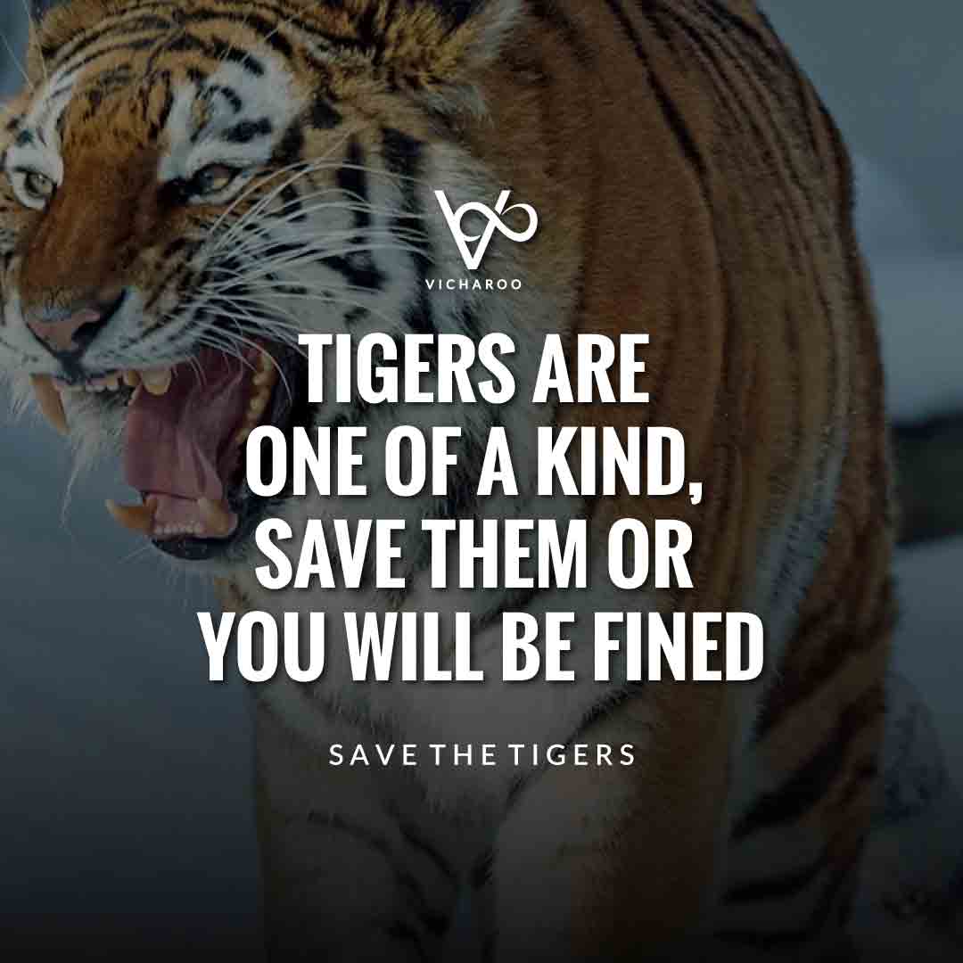 Tigers are one of a kind, save them or you will be fined | Save Tigers Slogans and Quotes | International Tiger Day