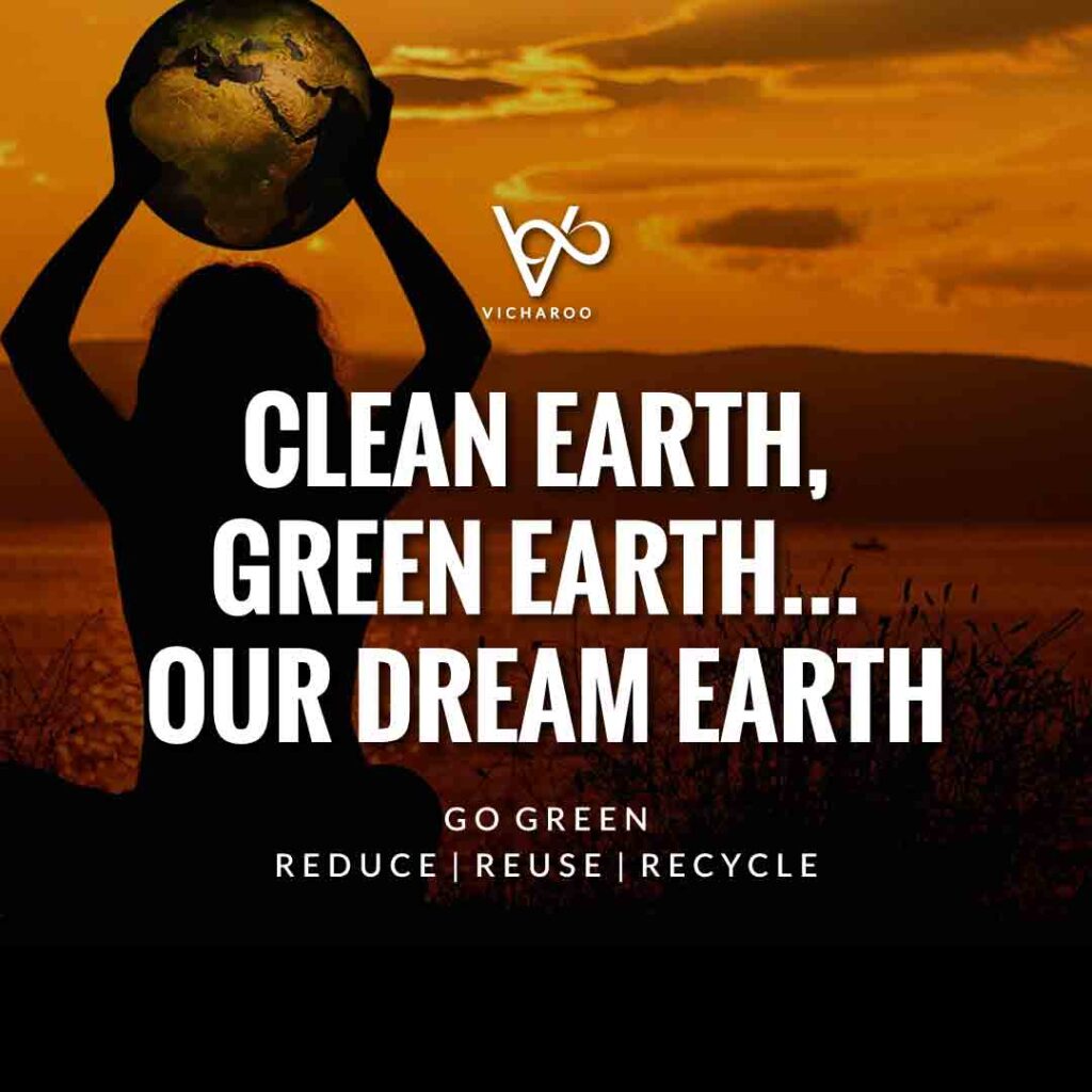 Clean earth, green earth, our dream earth | Reduce Reuse Recycle | Waste Management Slogans & Quotes | Vicharoo