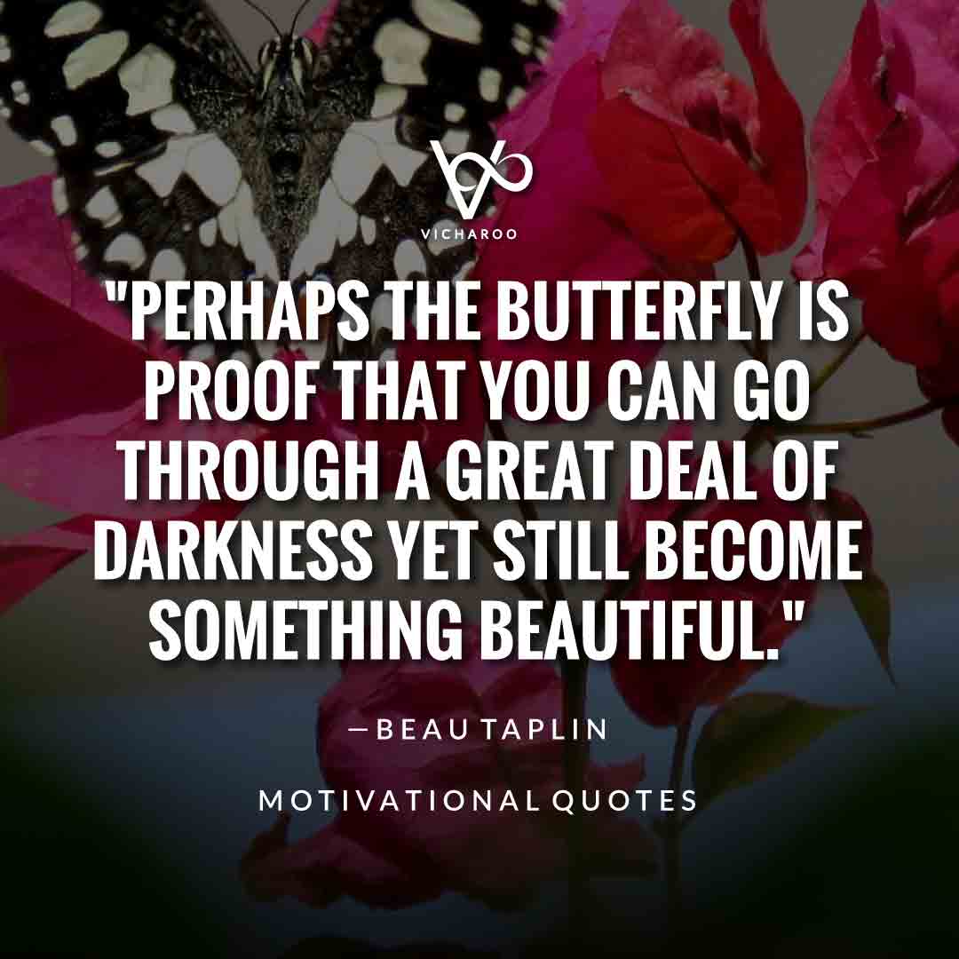 Perhaps the butterfly is proof that you can go through a great deal of darkness yet still become something beautiful. — Beau Taplin | Save Butterfly Slogans and Quotes | National Learn About Butterflies Day